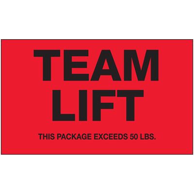 3 x 5" - "Team Lift" (Fluorescent Red) Labels