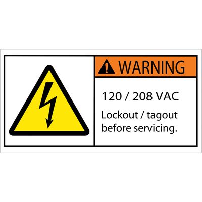 2 x 4" - Warning 120/208 VAC Durable Safety Label