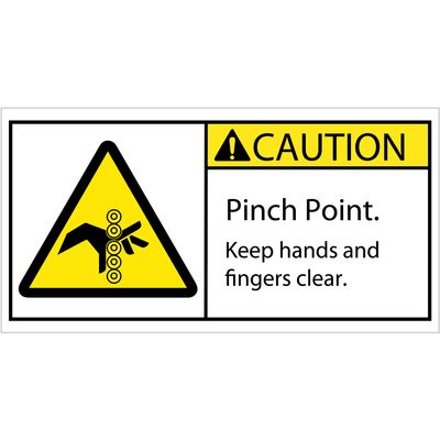 2 x 4" - Caution Pinch Point Rollers Durable Safety Label