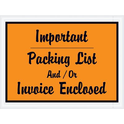 4 1/2 x 6" Orange "Important Packing List And/Or Invoice Enclosed" Envelopes