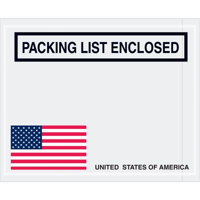 4 1/2 x 5 1/2" U.S.A. Flag "Packing List Enclosed" Envelopes