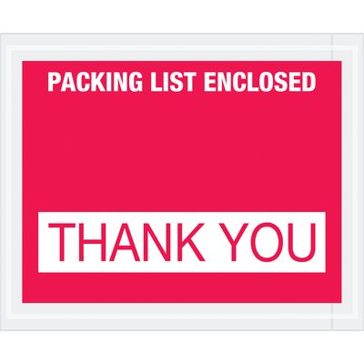 4 1/2 x 5 1/2" Red "Packing List Enclosed - Thank You" Envelopes