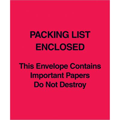 5 x 6" Red (Paper Face) "Packing List Enclosed This Envelope Contains…"