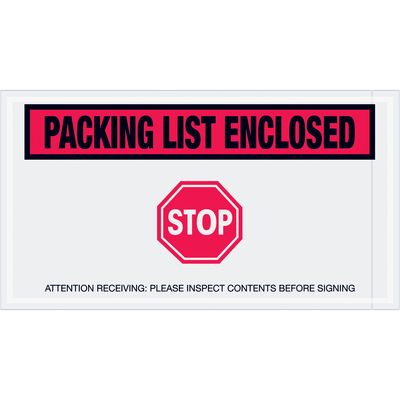 5 1/2 x 10" Red "Packing List Enclosed - Stop" Envelopes