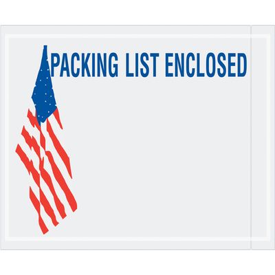 4 1/2 x 5 1/2" U.S.A. Flag "Packing List Enclosed" Envelopes