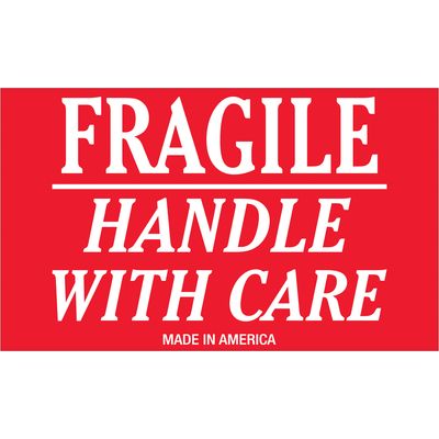 3 x 5" - "Fragile - Handle With Care" Labels