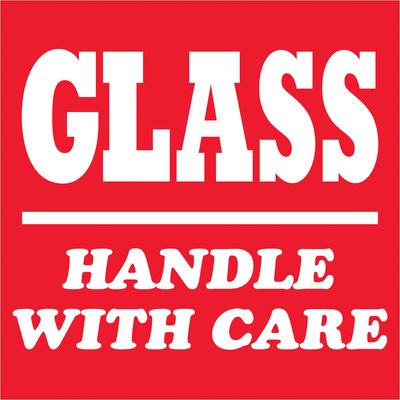 4 x 4" - "Glass - Handle With Care" Labels