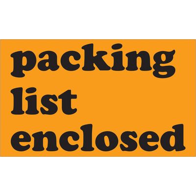 3 x 5" - "Packing List Enclosed" (Fluorescent Orange) Labels