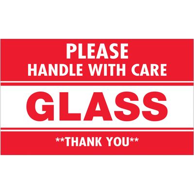 3 x 5" - "Glass - Please Handle With Care" Labels