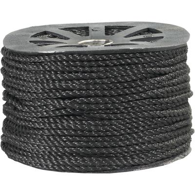 1/4", 1,150 lb, Black Twisted Polypropylene Rope