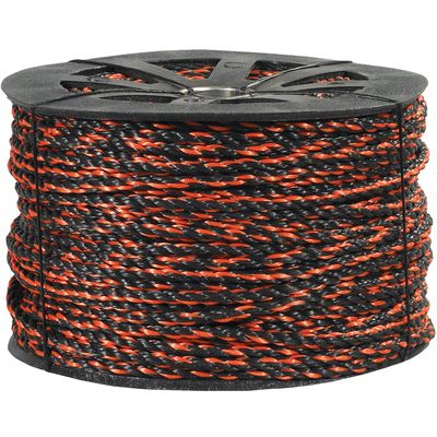 3/8", 2,450 lb, Black/Orange Twisted Polypropylene Rope